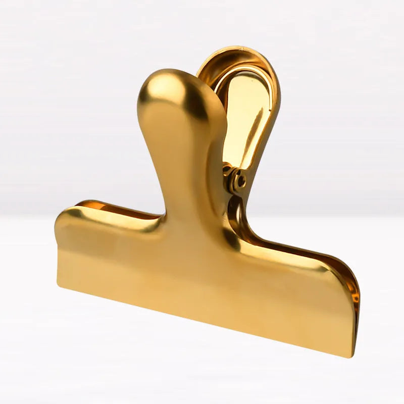 Gold stainless steel dovetail clip on office documents, 7.6x6cm size, vacuum-plated finish