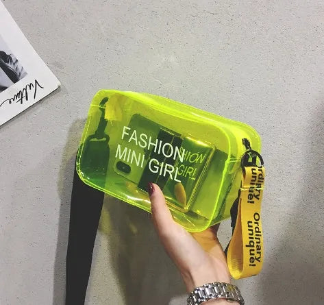 Transparent square jelly shoulder bag with single diagonal cross strap in various colour options