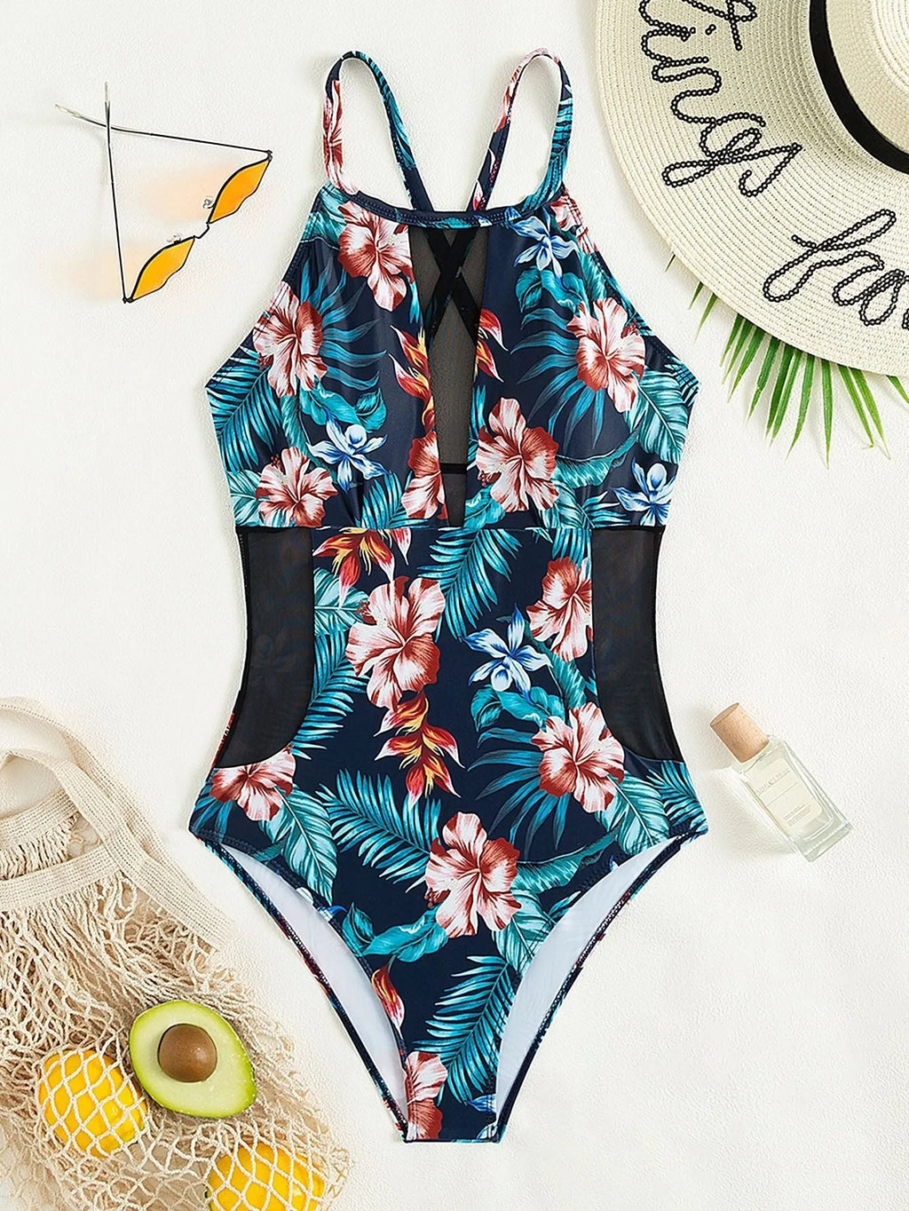 Women's deep V-neck one-piece swimsuit in solid or gradient colour.