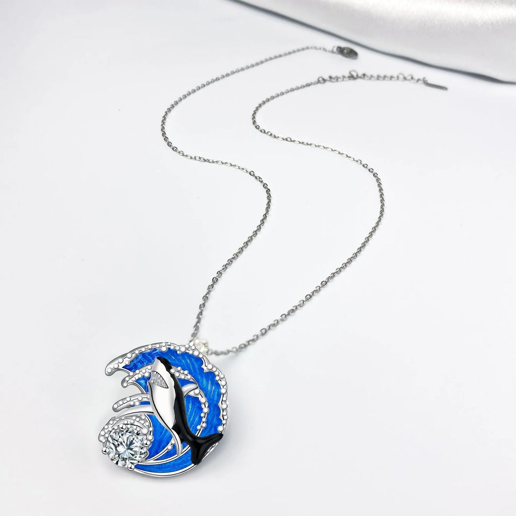 Shark women's necklace with electroplated copper pendant and cross chain design