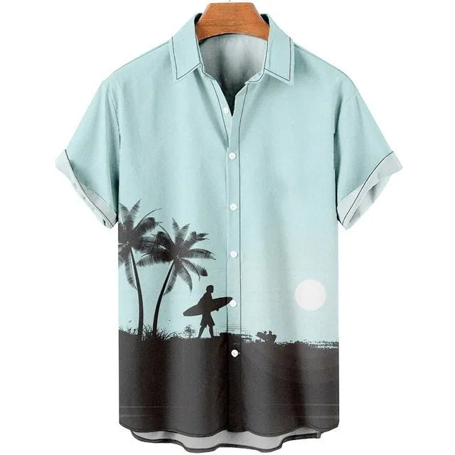 Men's slim fit short sleeve shirt with 3D printed flower pattern in polyester fabric