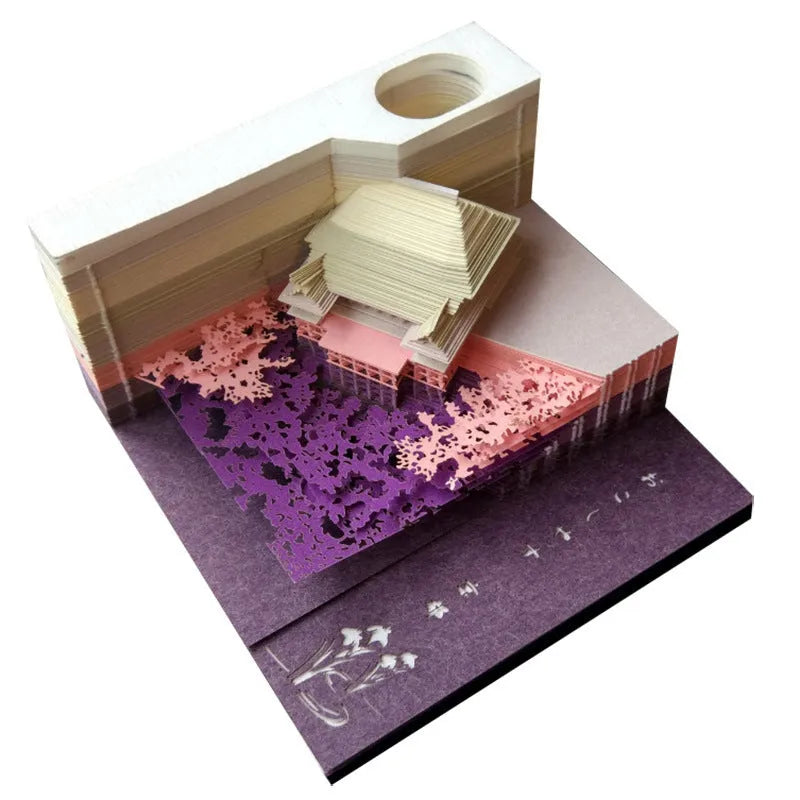 3D sticky note paper carving notepad with tear-off pages and decorative ornament design