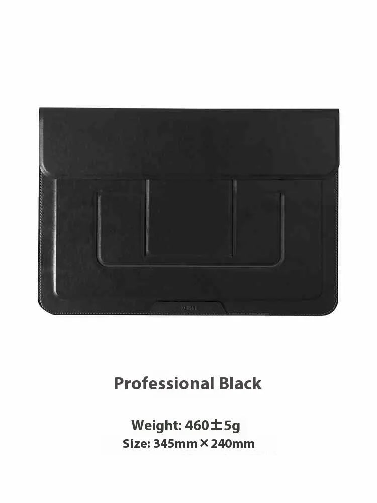 Brown and black 13.3-inch laptop bag with integrated adjustable stand bracket.