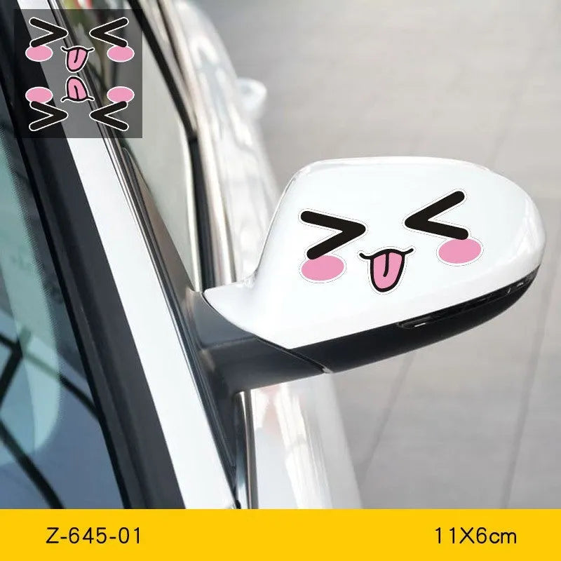 Reflective cartoon car stickers with cute eye design for vehicle rearview mirror and body application