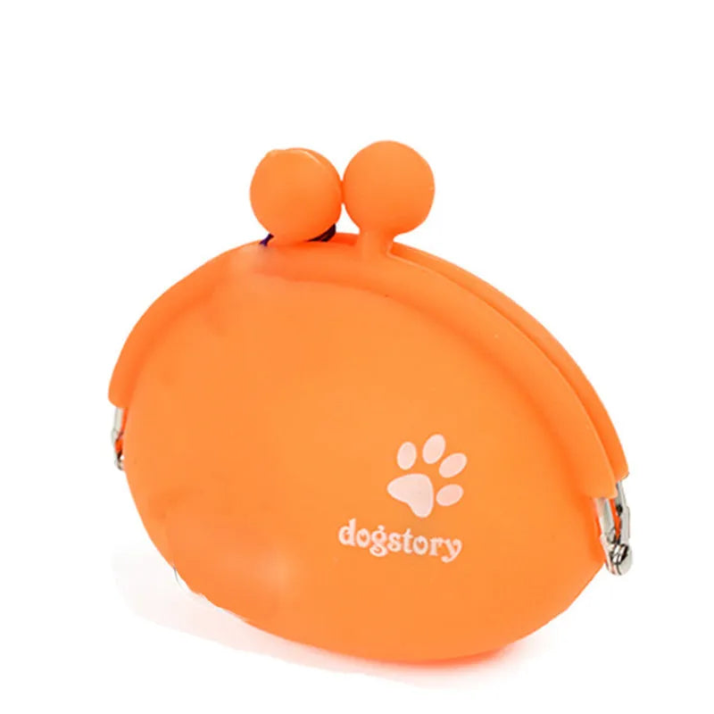 Yellow silicone dog training treat bag with hook-and-loop fastening showing 9x9.5cm dimensions
