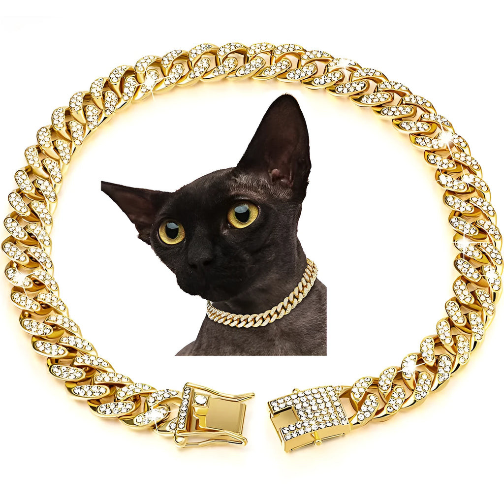 Gold alloy hip hop dog collar necklace with diamond pattern, 12.5mm width, on a white background.