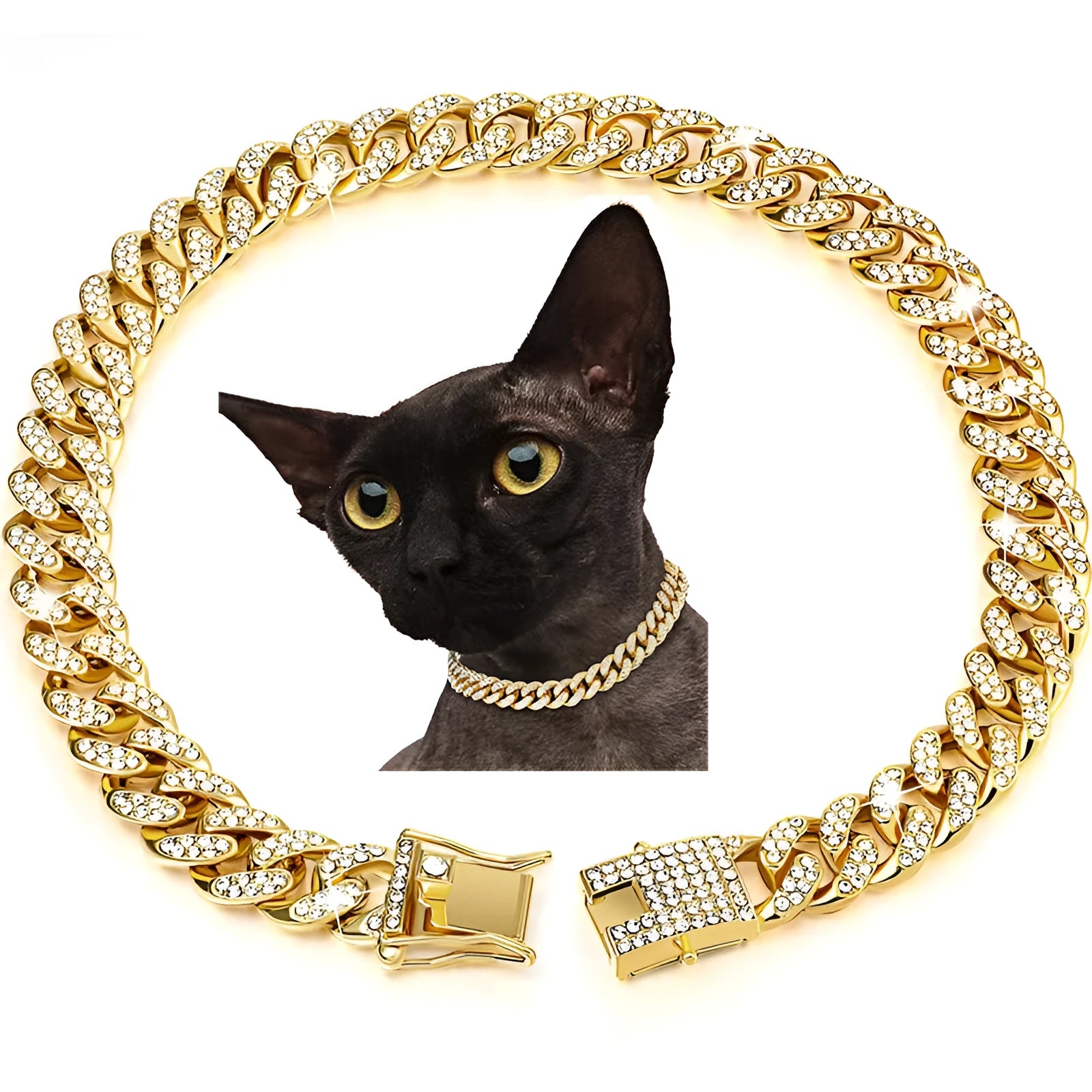 Gold alloy hip hop dog collar necklace with diamond pattern, 12.5mm width, on a white background.