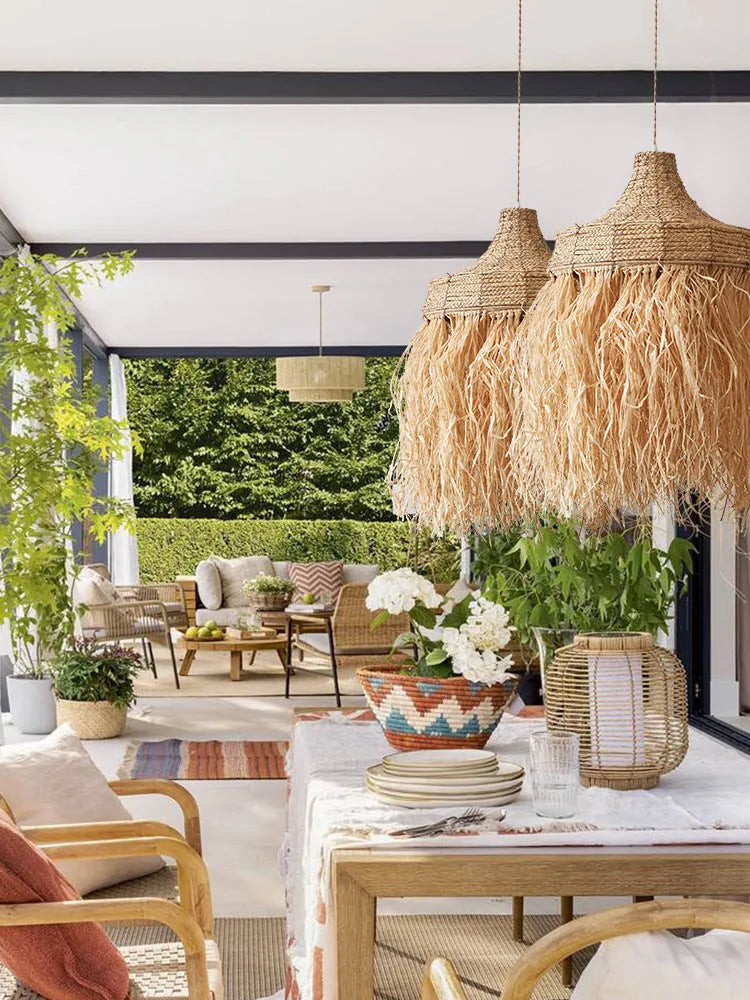 Retro Southeast Asian style restaurant chandelier with woven wild vetch and willow construction, 50cm diameter