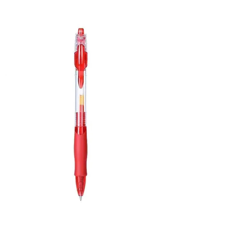 0.5mm plastic gel pen with black, red, and blue ink options for writing