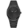 Men's stainless steel business casual quartz watch on wrist, showing 10mm thickness and black silver scale dial.