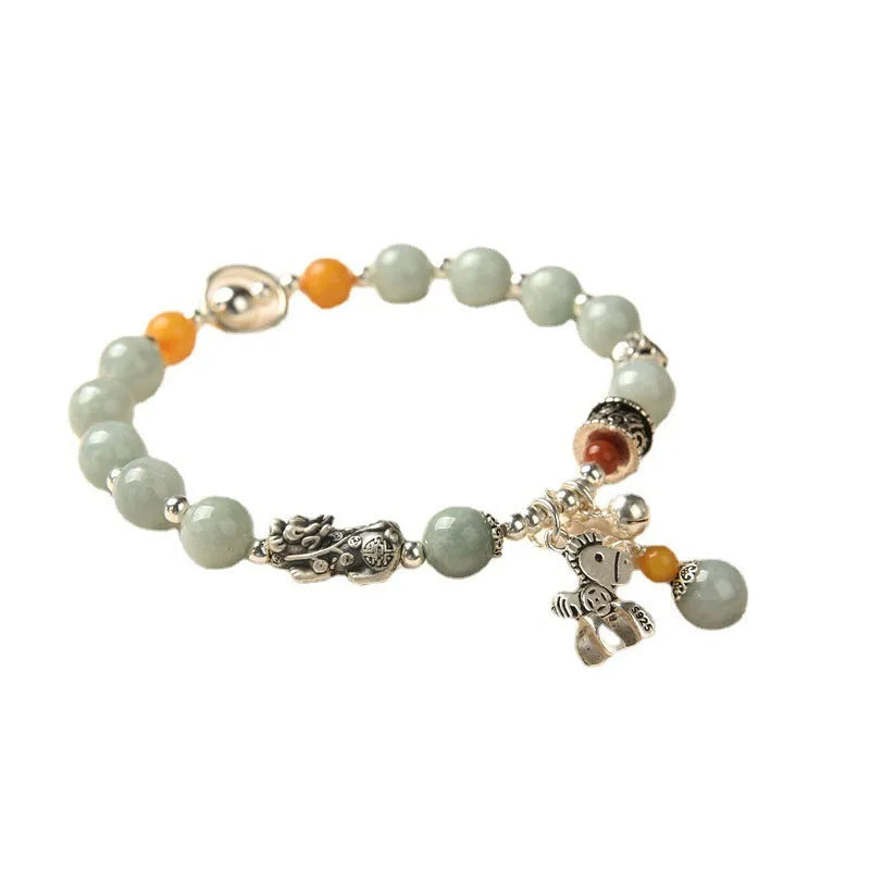 Natural emerald vintage bracelet with Grade A jade stones and alloy components in retro style