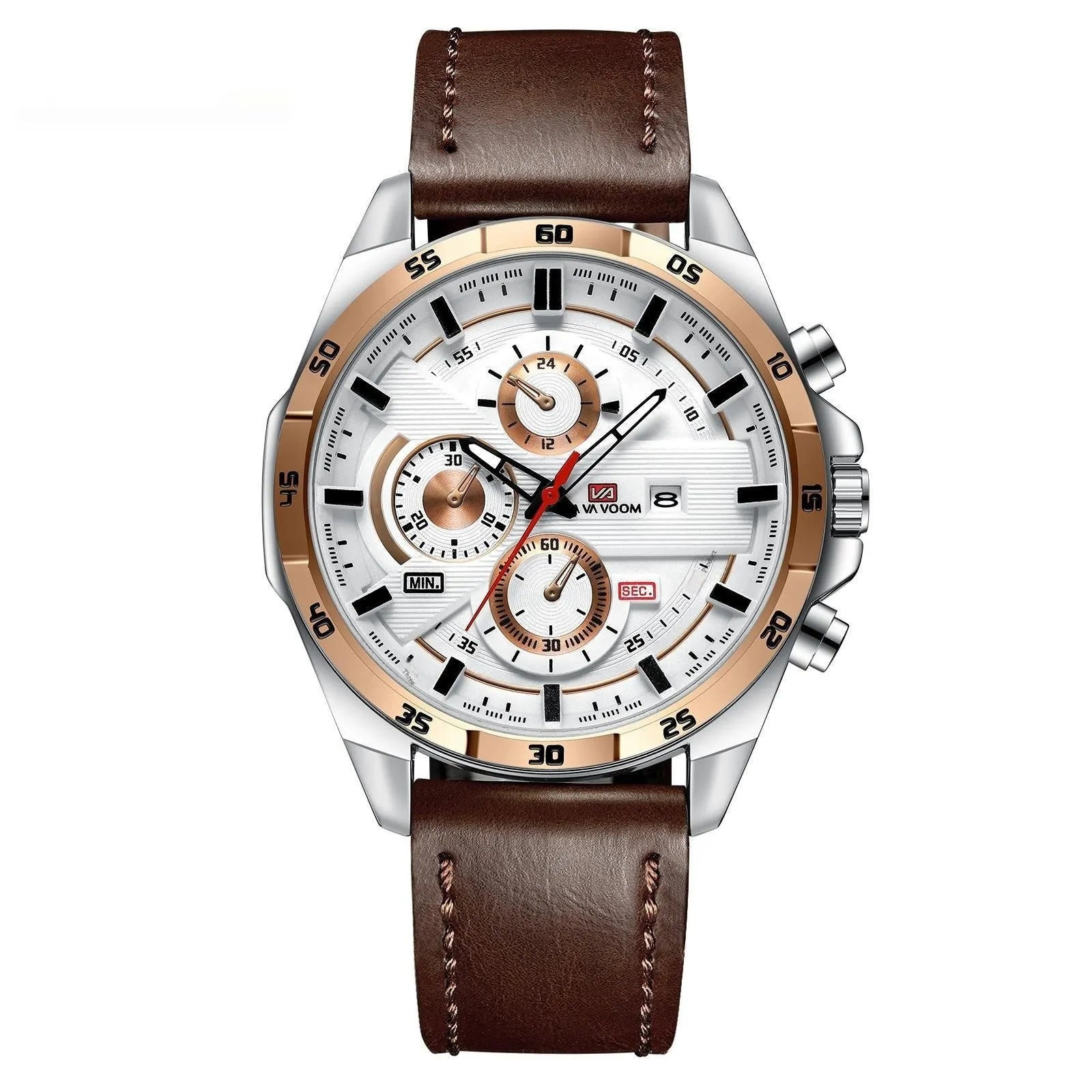 Men's casual quartz watch with waterproof construction and calendar function in multiple colour options
