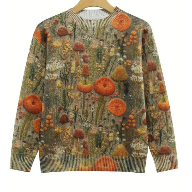 Little flower digital printed round neck sweater showing floral pattern on polyester fabric.
