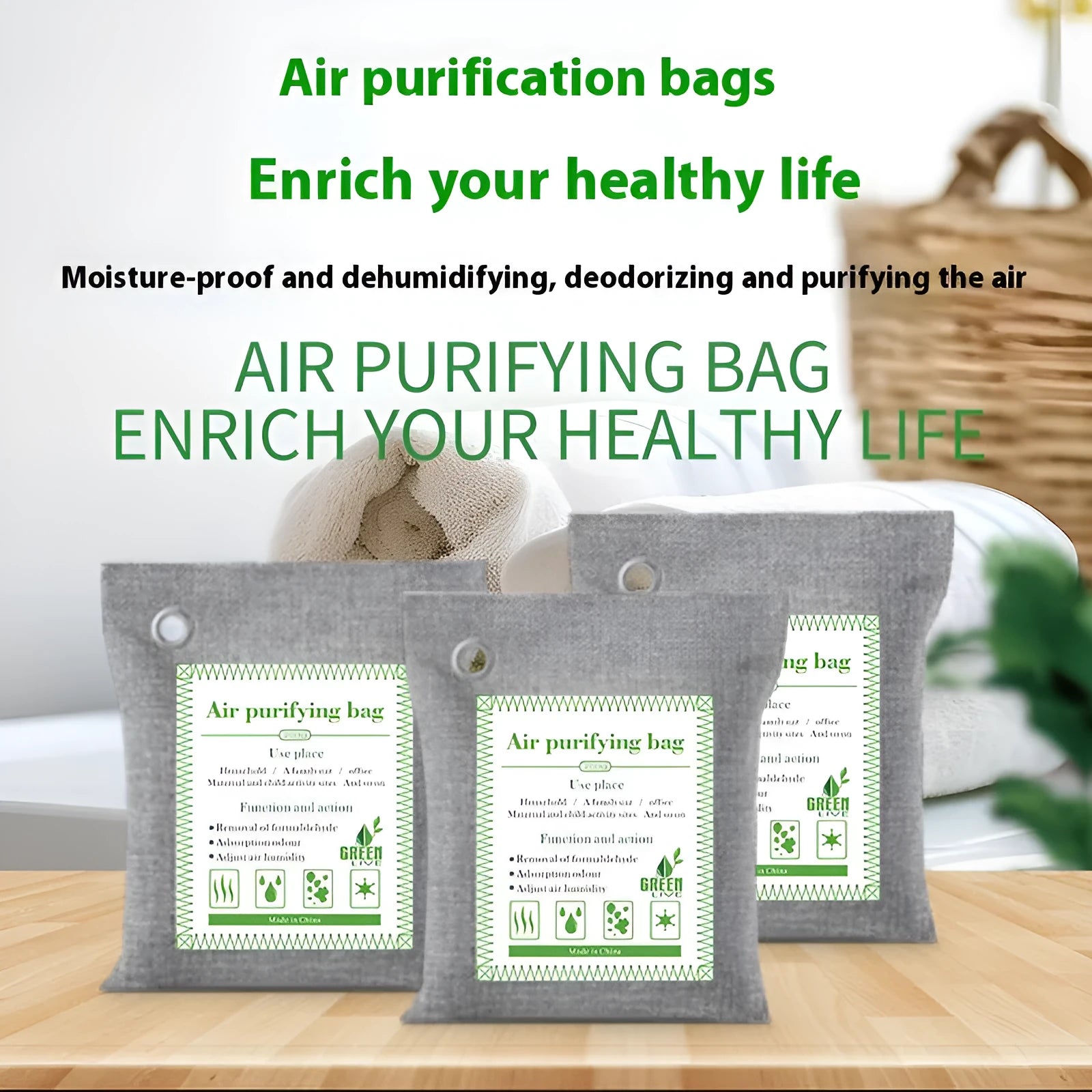 Bamboo charcoal bags for formaldehyde removal in 100g, 200g, and 500g sewing styles
