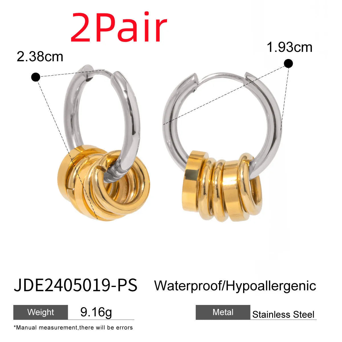Stainless steel personality earrings with electroplated silver or rose gold finish