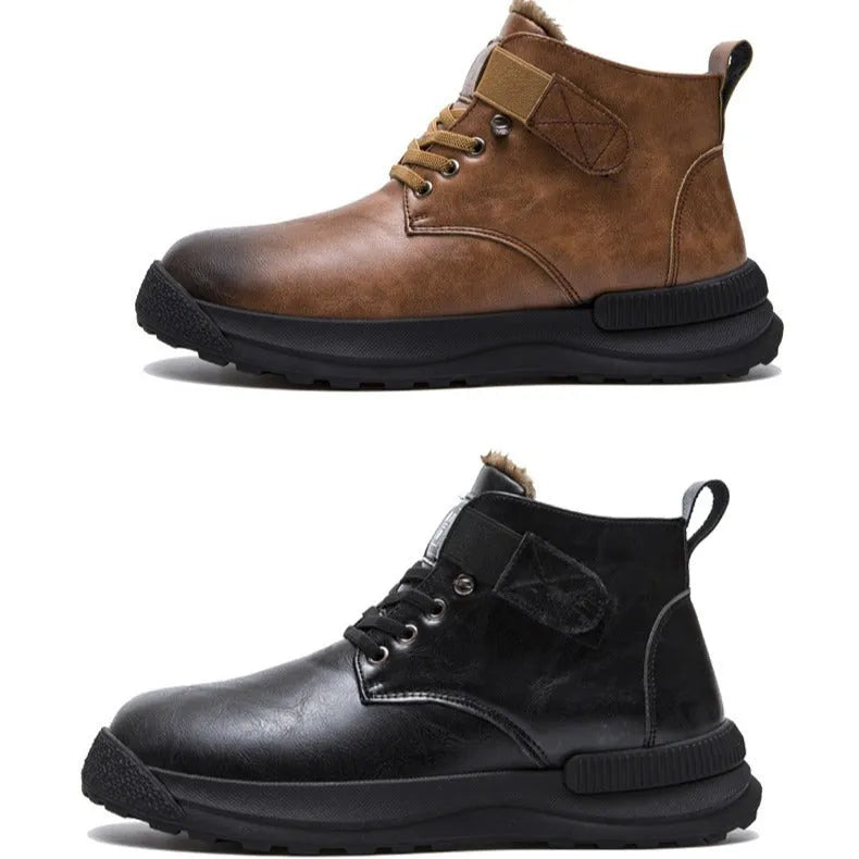 Black high-top Martin platform boots with a velvet PU upper and thick rubber sole.