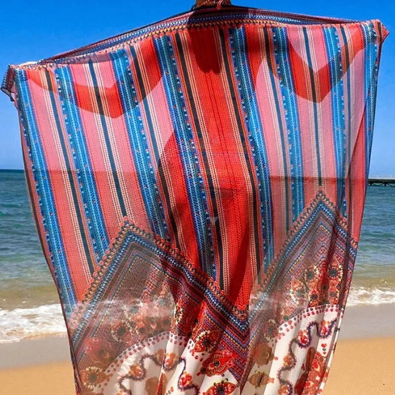 Women's three-piece split swimsuit set with high-waist briefs, cutout blouse, and coat in pictured colour.