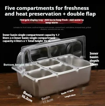 Stainless steel commercial dining plate display box with lid in multiple grid configurations