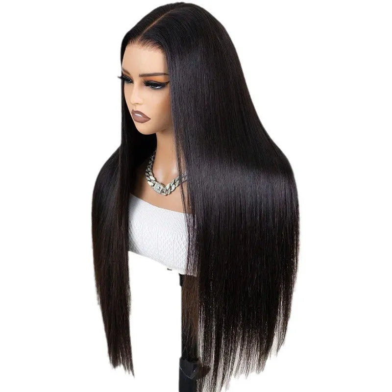Straight black human hair wig with 13x6 lace front showing natural hairline
