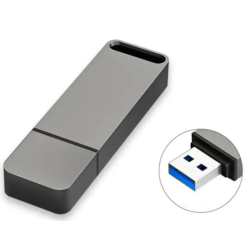 Customisable metal USB flash drive in black, red, or silver with large storage capacity.