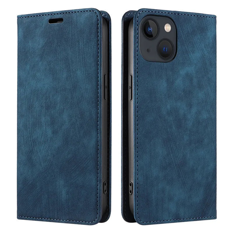 Magnetic flip leather phone case for iPhone in multiple colours showing front flap closed