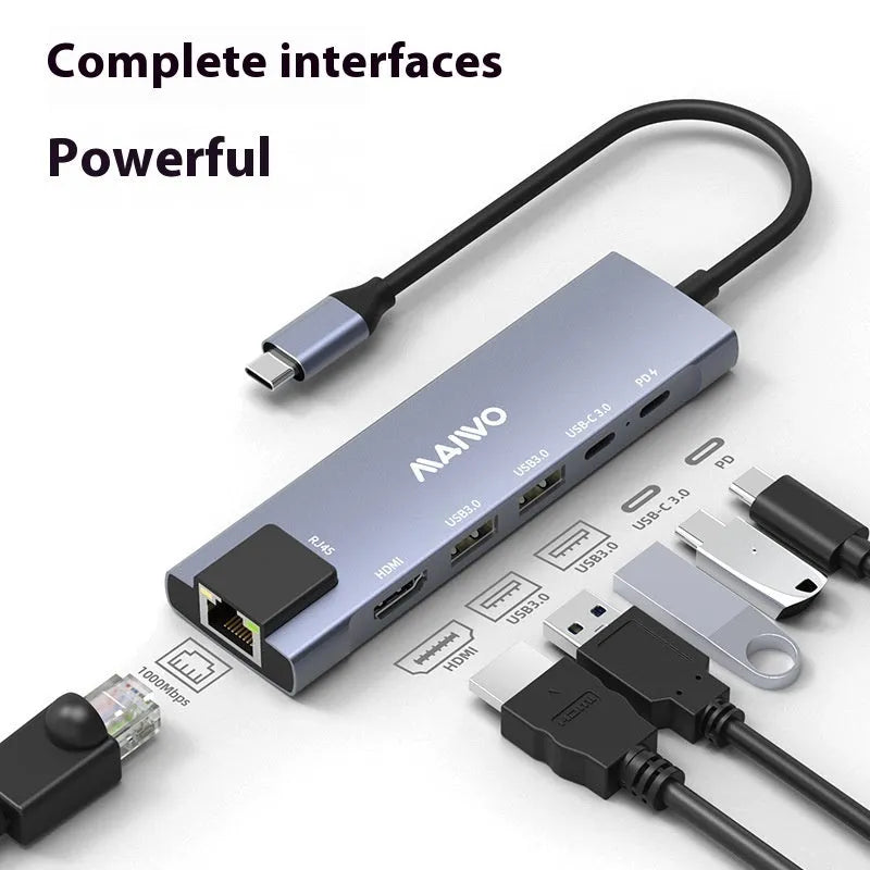KH06RH1 Steam Deck six-in-one docking station with aluminium shell showing Type-C, HDMI, USB, and ethernet ports
