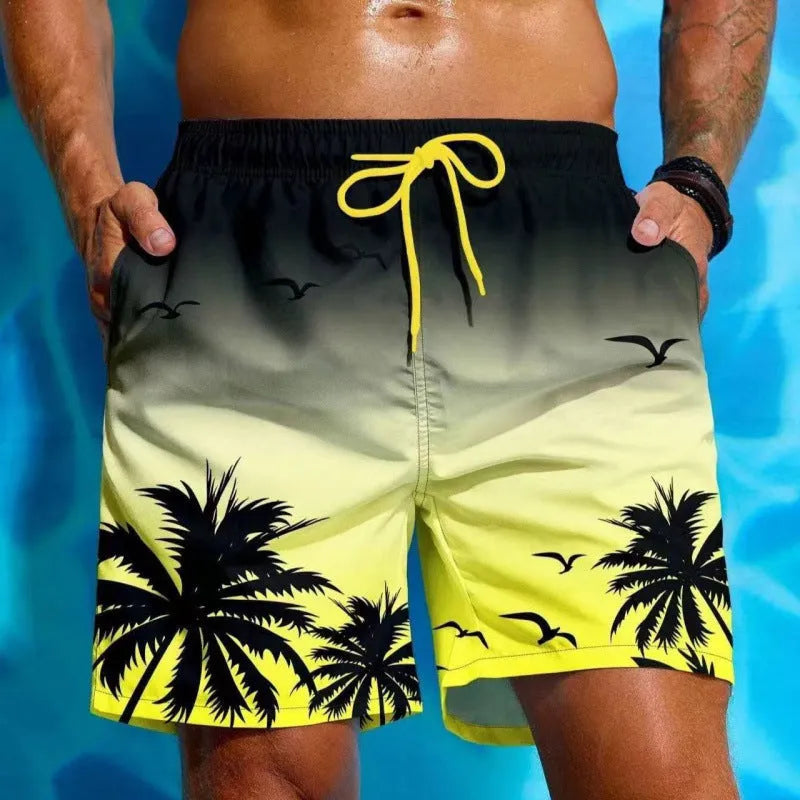 Men's ethnic pattern swimming trunks in loose board shorts style with polyester fabric