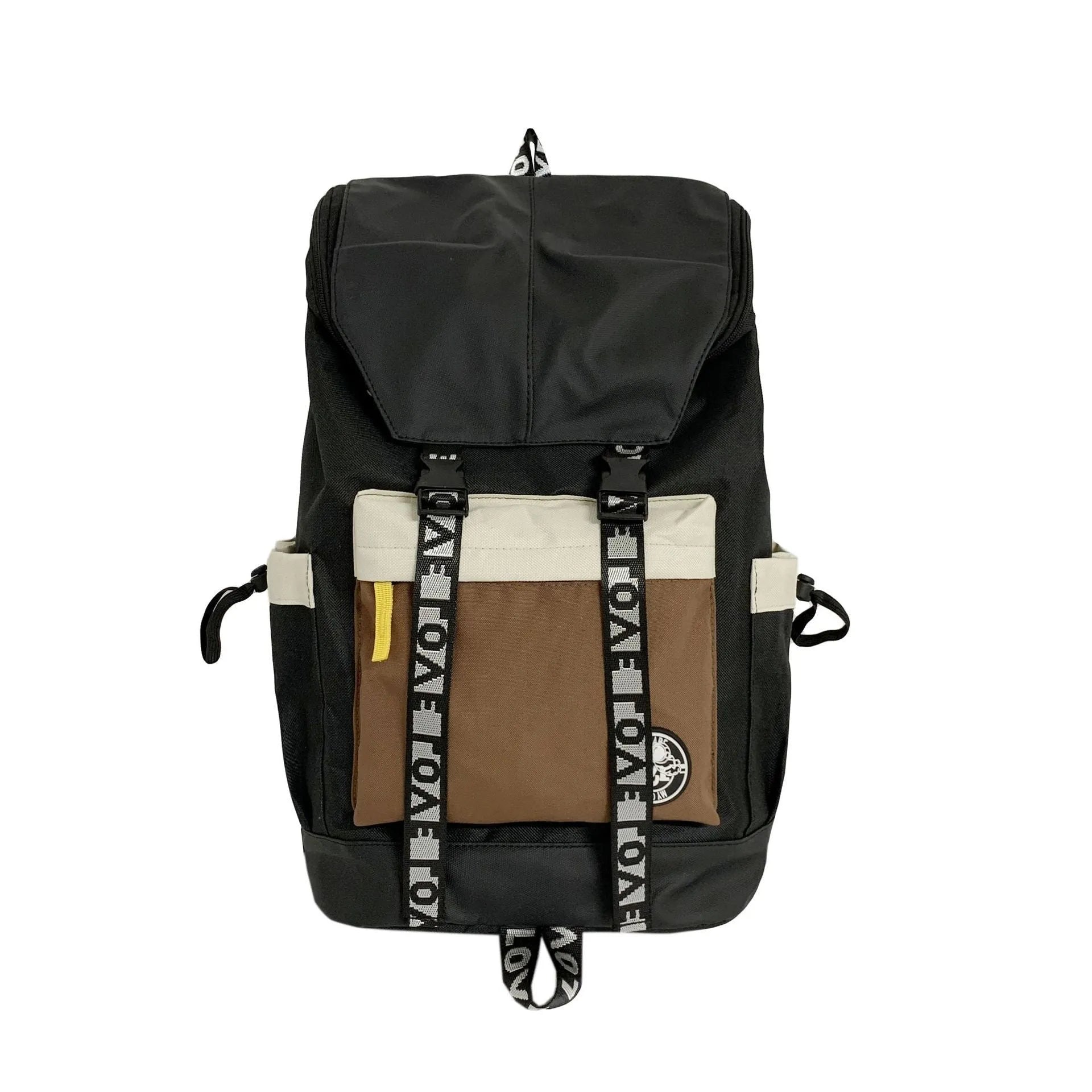 Oxford cloth backpack in black, green, or red with handheld grip and shoulder straps.