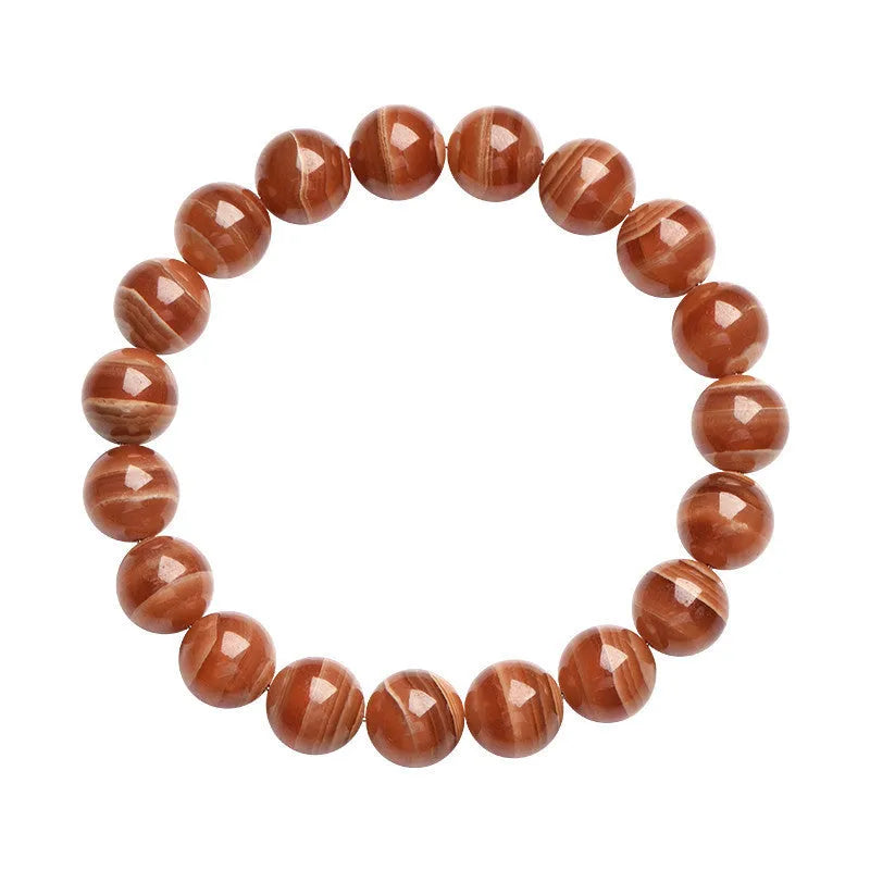 Natural old mine rhodochrosite round bead bracelet with geometric design and ruyi elements