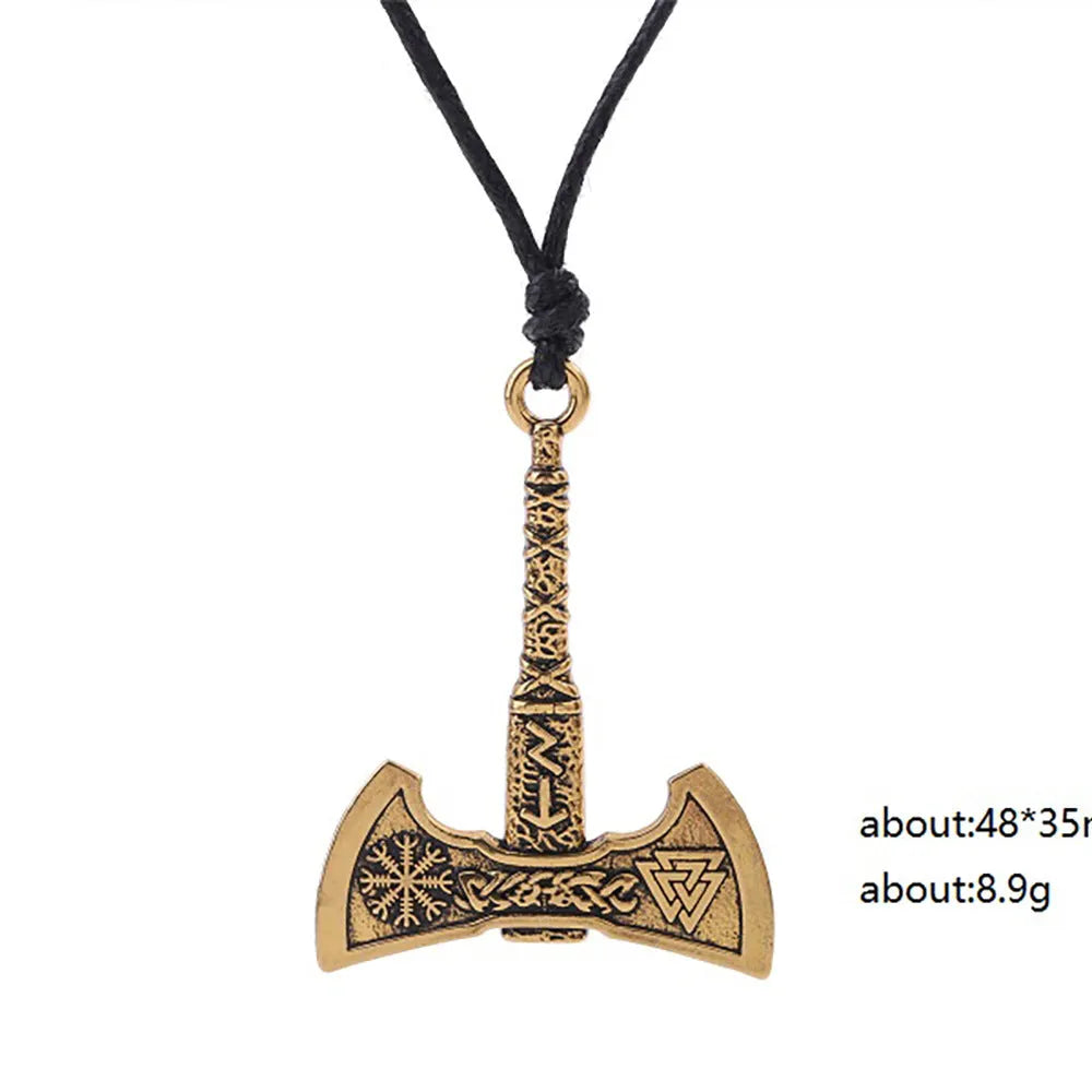 Retro Nordic Viking Odin symbol axe pendant necklace for men in antique silver finish on alloy cross chain