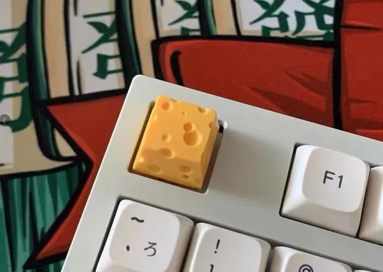 Yellow resin cheese wedge key cap for mechanical keyboard customisation with MX stem