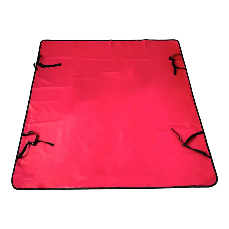 Washable cloth car pet mat for rear seat protection with dog bone print design.