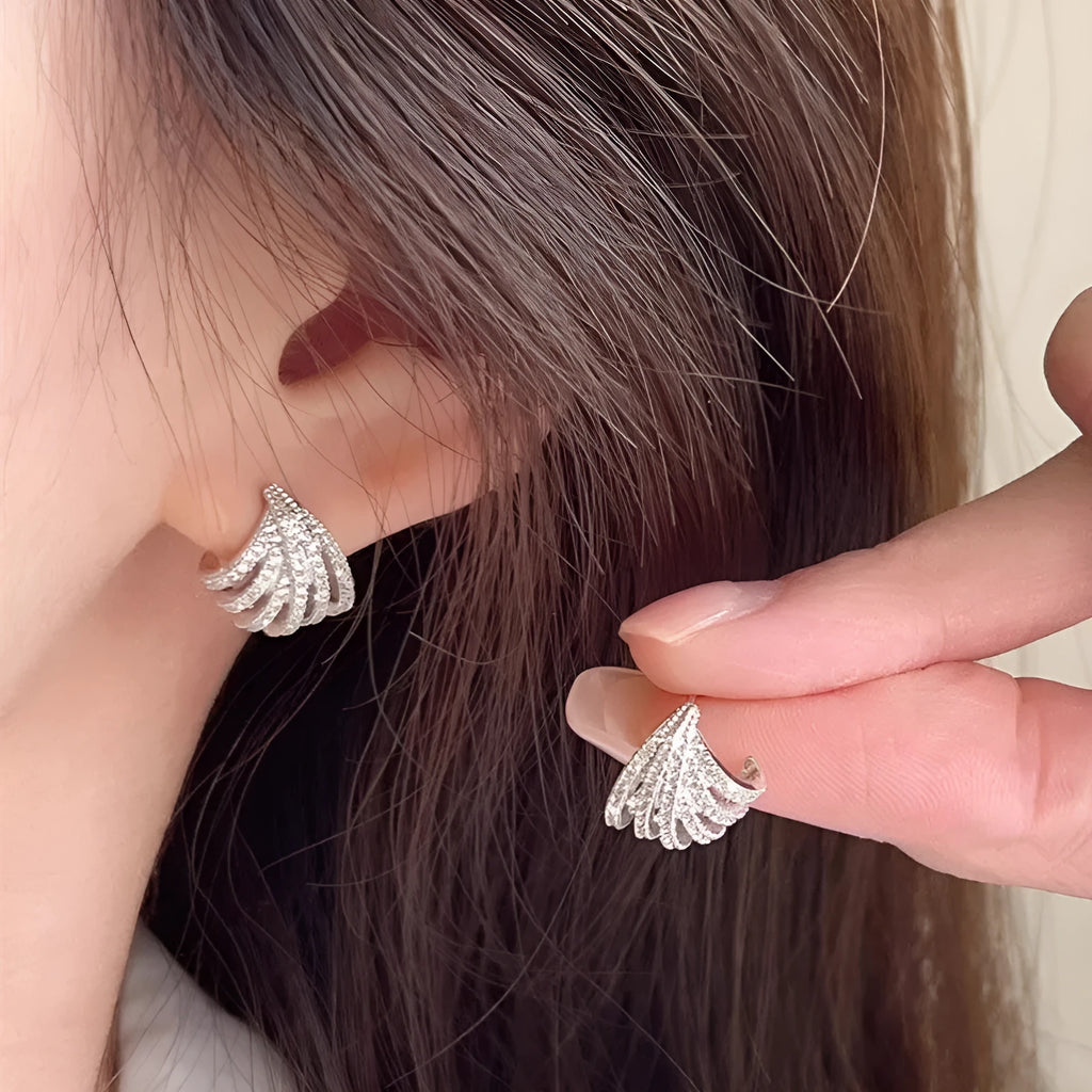 Women's geometric line design earrings with electroplated platinum finish