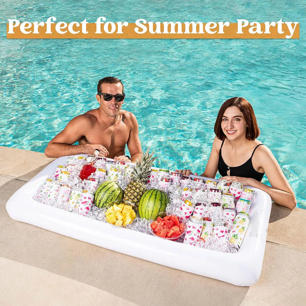 Inflatable ice bar party set with PVC construction showing multiple components including ice bars, cup holders, and beer steins ice bucket