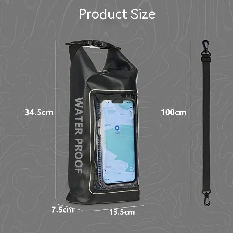 PVC waterproof dry bag in Army Green colour with crossbody strap for swimming and outdoor use