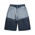 Blue tie-dye gradient cropped jeans with washed-out finish, loose fitting casual pants