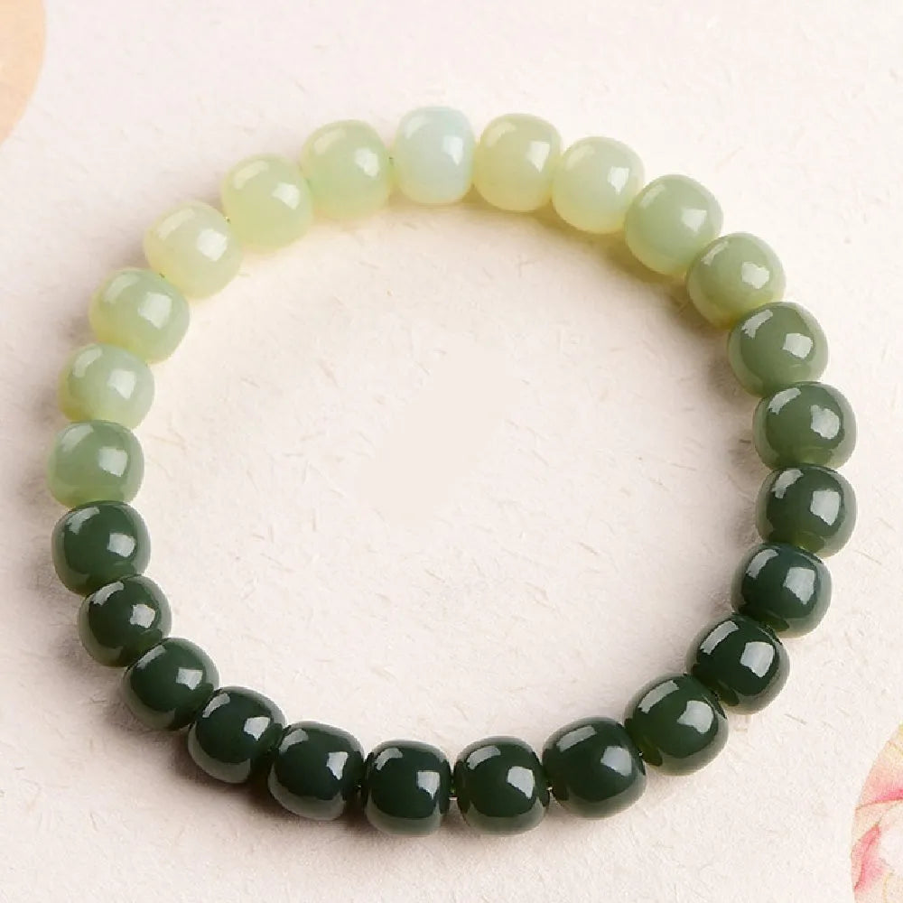Hetian jade bracelet with water gradient colour and polished beads