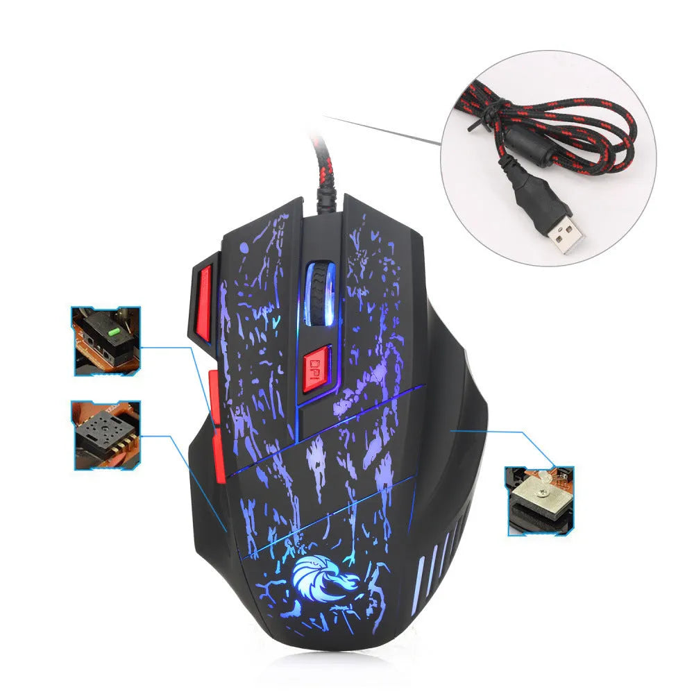 Water Crack colour luminous gaming mouse with USB cable, black H300BK finish, ergonomic shape