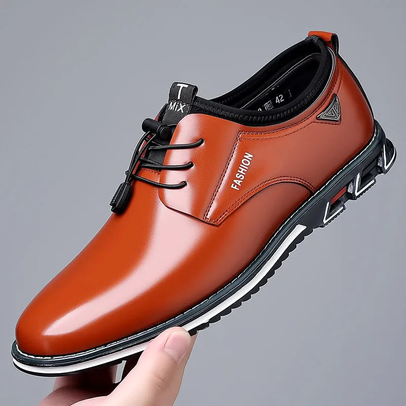 Plus size mens casual leather shoes artificial pu upper rubber sole wedge heel round toe