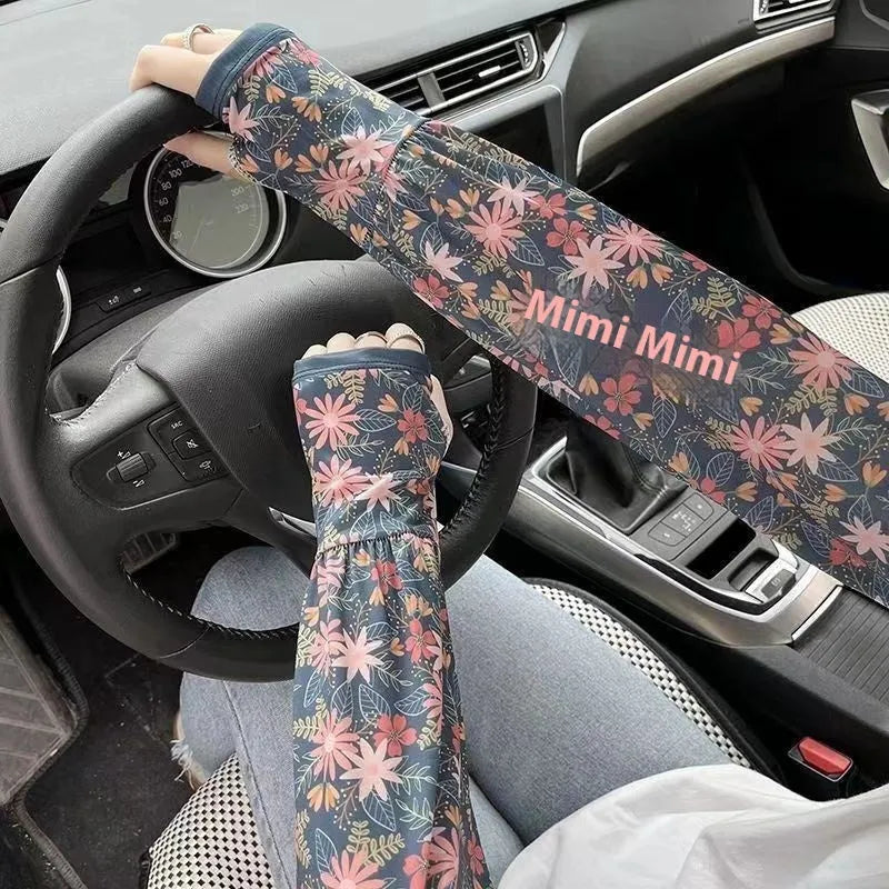 Printed ice silk fabric UV protection oversleeves for arm and elbow coverage