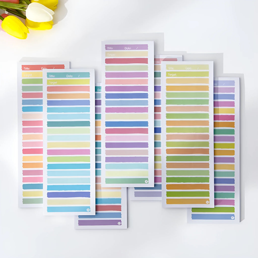 Cartoon-design notepad with plastic storage box in blue, pink, purple, or yellow.