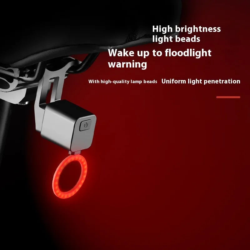 Plug-in bicycle safety taillight with running water LED flashing sequence mounted on a bike seat tube.