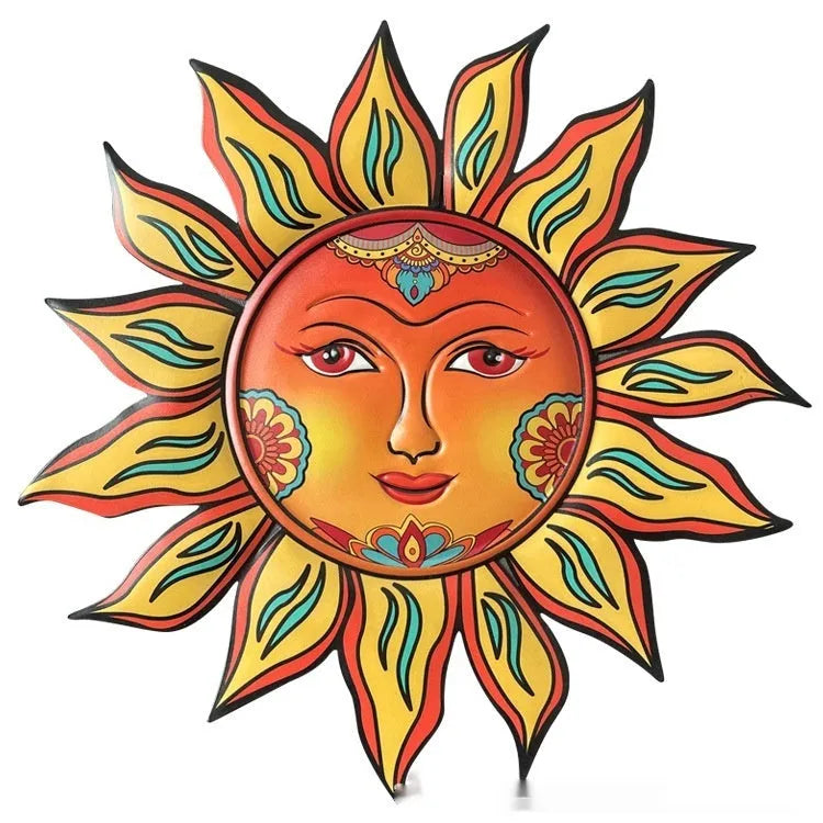 Iron sun face metal wall hanging decorative craft in a choice of colours.