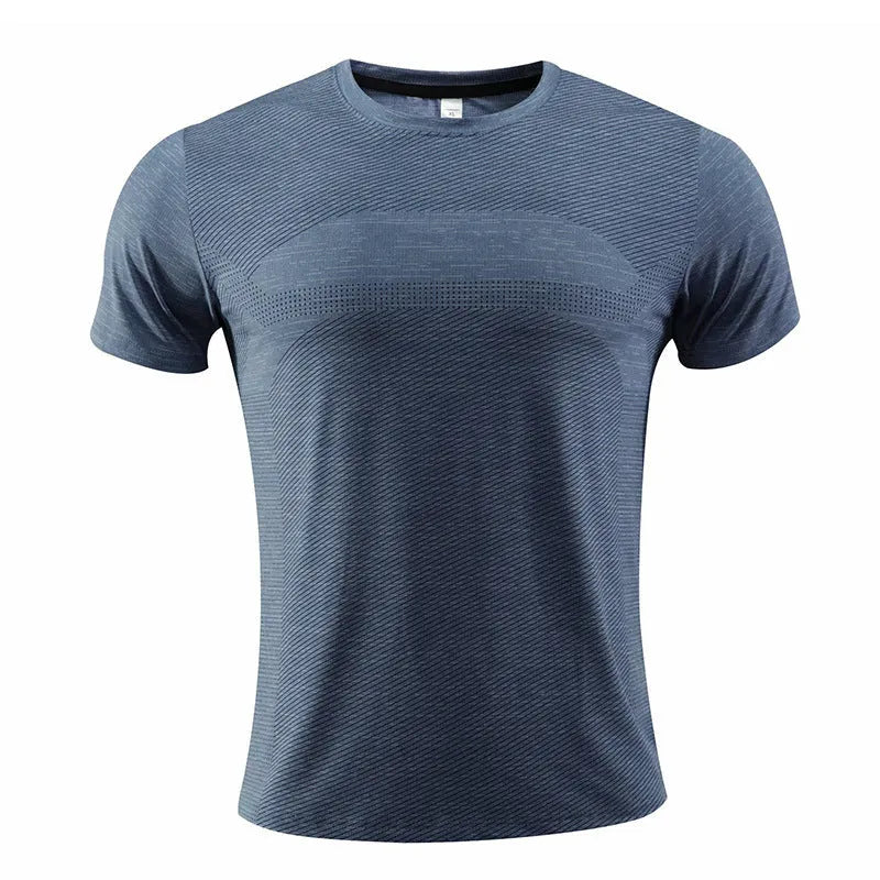 Man's short-sleeved sports t-shirt in polyester spandex fabric for running and basketball