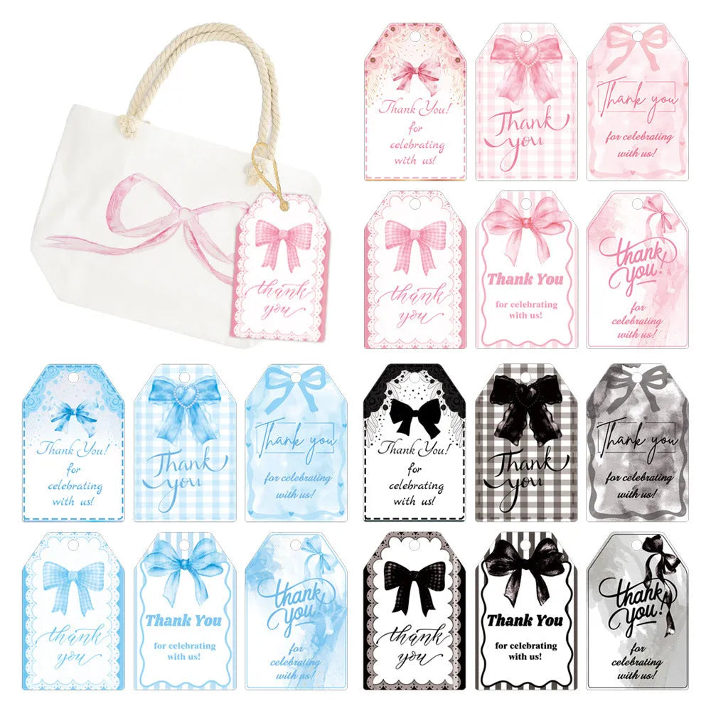 60-piece set of creative bowknot paper gift label tags with natural hemp rope for birthday parties