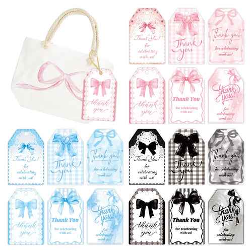 60-piece set of creative bowknot paper gift label tags with natural hemp rope for birthday parties