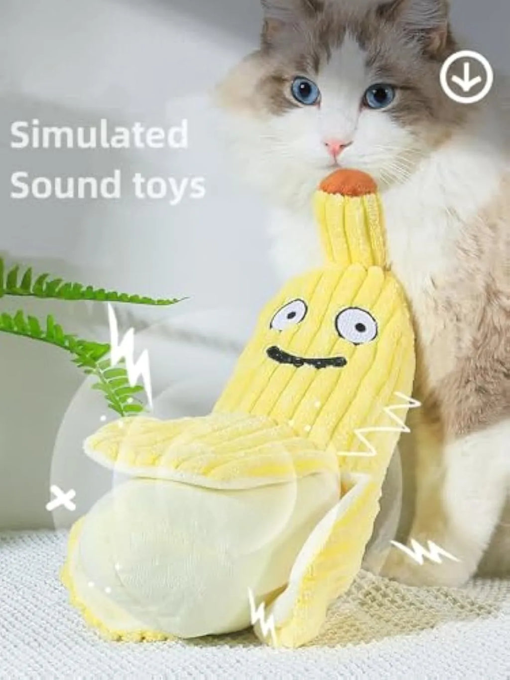 Yellow banana-shaped cat crinkle toy with soft plush material for indoor kitten chew play