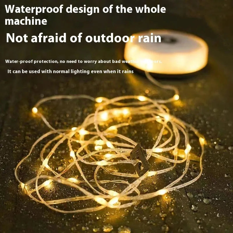 Rechargeable outdoor string lights with 30 LED beads in warm white and colourful lighting modes