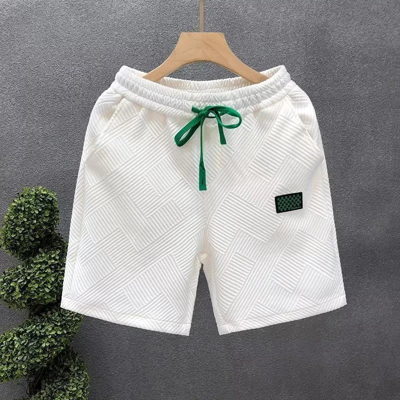 Men's casual sports shorts in black, green, or white with American style cut and micro-elastic polyester fabric