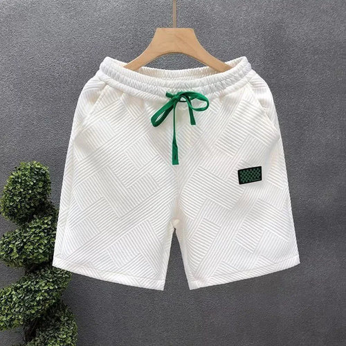 Men's casual sports shorts in black, green, or white with American style cut and micro-elastic polyester fabric